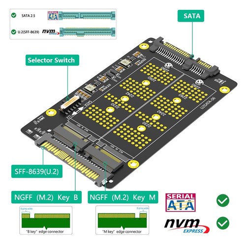 2 in1 Combo M.2(NGFF) NVME PCI-E SSD to U.2 SFF-8639＆M.2( NGFF) SATA SSD to SATA - Picture 6 of 7