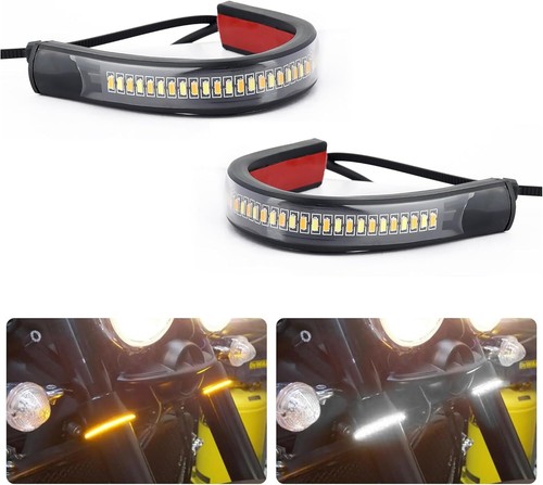2PCS Motorcycle Turn Signals Led Blinkers Fork Strip Indicator Amber Universal - Picture 10 of 12