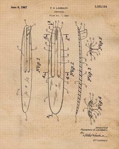 Classic Wave Surfing Patent Prints 6 (8x10) for Home Work Office Beach Cabin - Picture 2 of 12