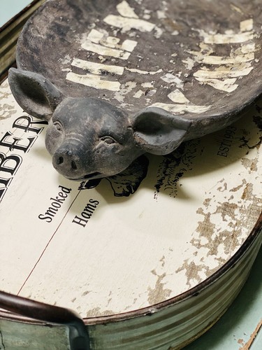 Black Farmhouse/Primitive Footed Pig Platter/Tray “Hey Y’all” Resin - Picture 10 of 12