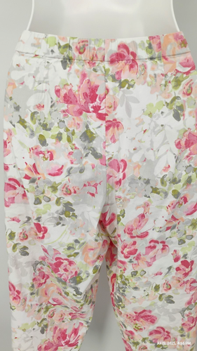 NUEVO J. Jill Lino Elastizado Floral Capri Pantalones Pull-On Blanco Coral Rosa Bolsillos M - Imagen 12 de 24