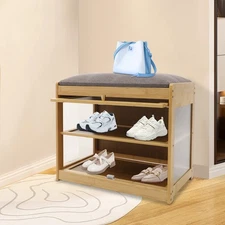 Shoe Bench Entryway Organizer Storage Rack Shoe Cabinet With Padded Seat Cushion