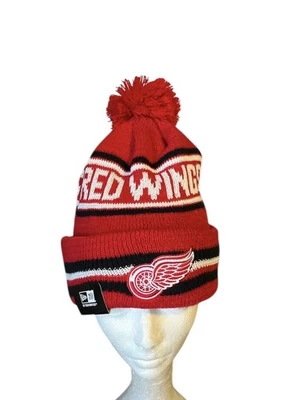 Detroit Red Wings New Era Beanie Knit Pom Winter NHL Hat Red, Black & White