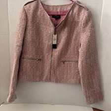 Talbots Blazer Women 12 Pink Tweed Jackie Moto Office Core Full Zip Jacket NWT