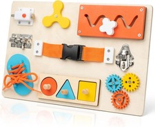 Montessori Busy Board for Toddlers, 9-in-1 Wooden Sensory Toys for Fine Motor Sk