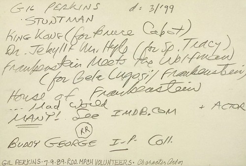 GIL PERKINS Signed Autographed 4"x 6" INDEX CARDHouse of Frankenstein  KING KONG - Picture 5 of 6