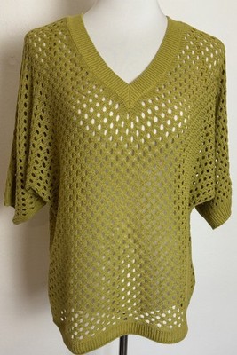 Page One Damen Strick Pullover Kurzarm Grün Mit Loch Muster Gr.S