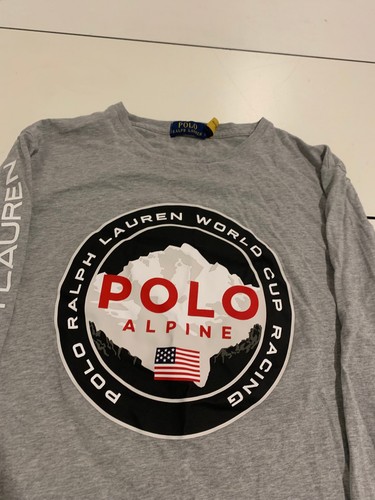 Camisa Polo Ralph Lauren Pequeña Gris Alpina Copa Mundial Carreras Larga Retro Lolife - Imagen 3 de 6