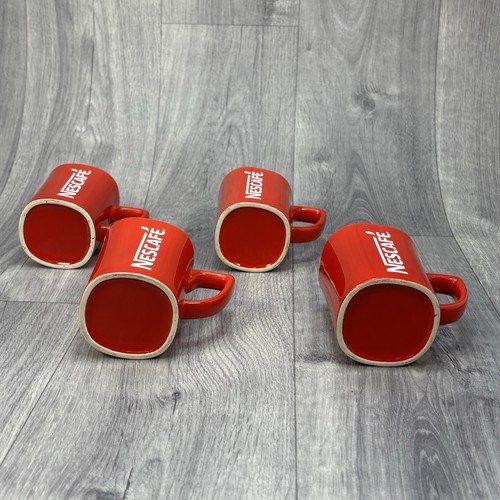 Nescafe Square Red Mugs Original Ceramic Logo 250ml Coffee Tea Set of 4x - Picture 7 of 13