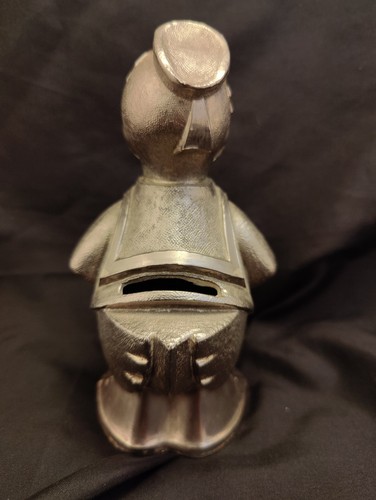 Large 16cm Vintage Silver Plate Donald Duck Money Box Bank Disney NO BASE - Picture 5 of 12