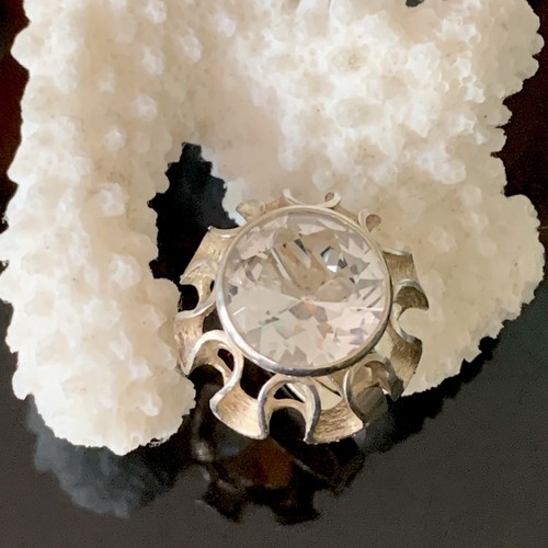 RARE VINTAGE MODERNIST ALPO TAMMI FOR TAMMEN KORU ROCK CRYSTAL 830 SILVER RING - Picture 12 of 16