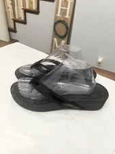 Vionic 380 High Tide Size 10 Black Patent Arch Support Wedge Flip Flops Platform