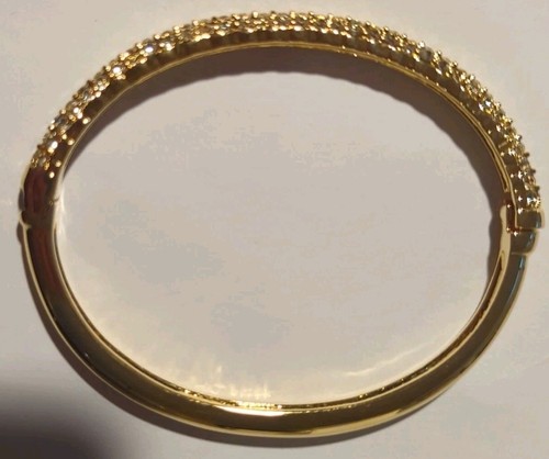 Nolan Miller Crystal Rhinestone Hinged Bracelet Gold-Tone Thin Bangle EXC In Box - Picture 3 of 11