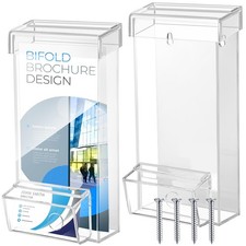 2 Pcs Outdoor Brochure Holder, Acrylic Flyer Holder Wall Mount, 4 X 9 Inches,...