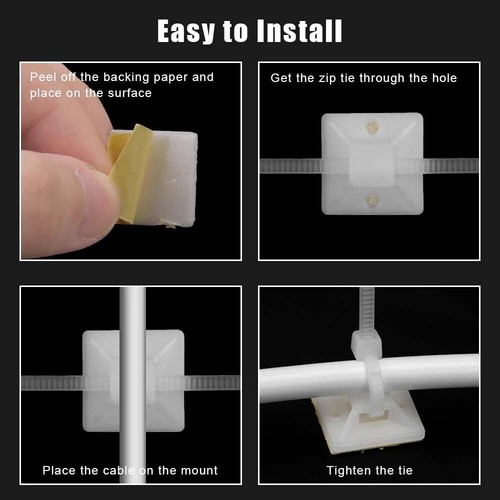 Nylon Cable Tie Base Self Adhesive Stick On Cable Tie Wire Mounts Black/White - Picture 3 of 17
