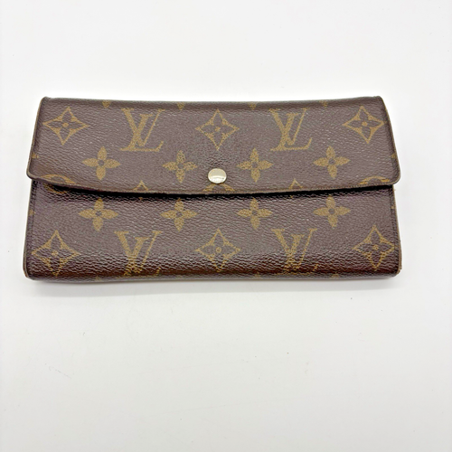 Vintage Louis Vuitton Authentic Brown Leather Logo Pattern Wallet / Clutch