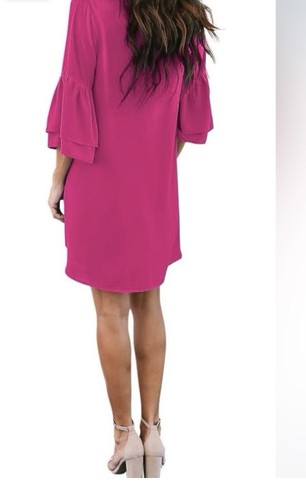 Abito Trina Turk rosa tinta unita scollo a V manica a campana tubino donna taglia large - Foto 2 di 10