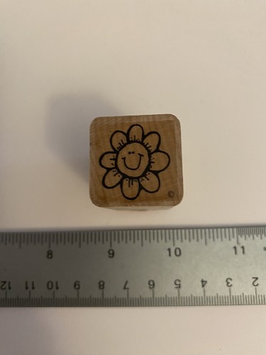 DOTS Smiley Face Flower Wood Mounted Rubber Stamp RS74 - Picture 2 of 4