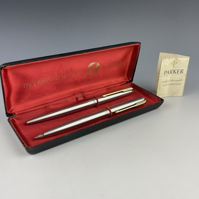 #ad Parker International Jotter Pen Pencil Set 1964 Stainless Steel w Case USA $24.75