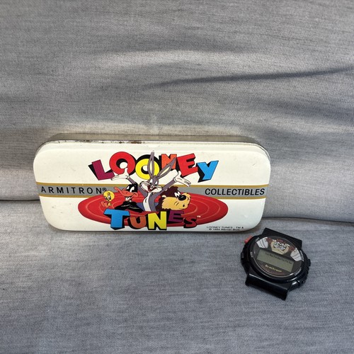 Vintage Armitron "Tasmanian Devil" Looney Tunes Watch Taz Tin Case No Band Read