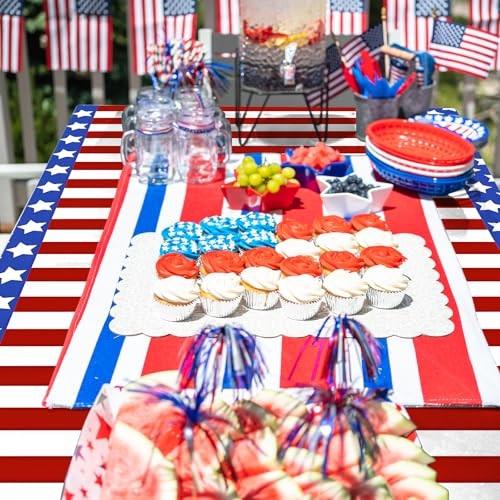 4th of July Tablecloth, 2 Pack 54x108 Inch American Flag Plastic Disposable - Picture 7 of 7