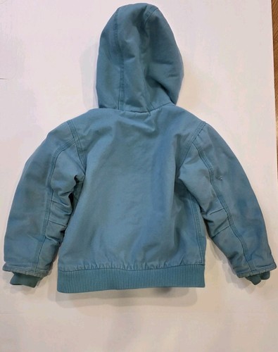 Youth Carhartt Sherpa Jacket Blue Canvas Zip Hooded Size XP 6 Mild Distressed - Picture 13 of 17