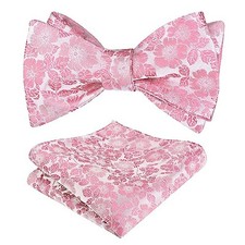Mens Floral Self-tied Bow Tie with Pocket Square Colorful Tie Set 045-dark Pink