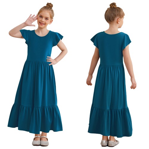Niños Niñas Vestidos Bohemio Uso Diario Bolsillos Maxi Vestido Vacaciones Volantes - Imagen 103 de 118