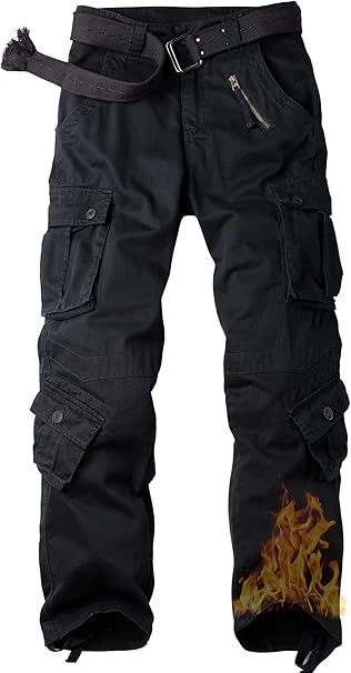 AkHiking Men's Cotton Fleece Lined Hiking Cargo Ripstop Pants - Black - 40Wx32L