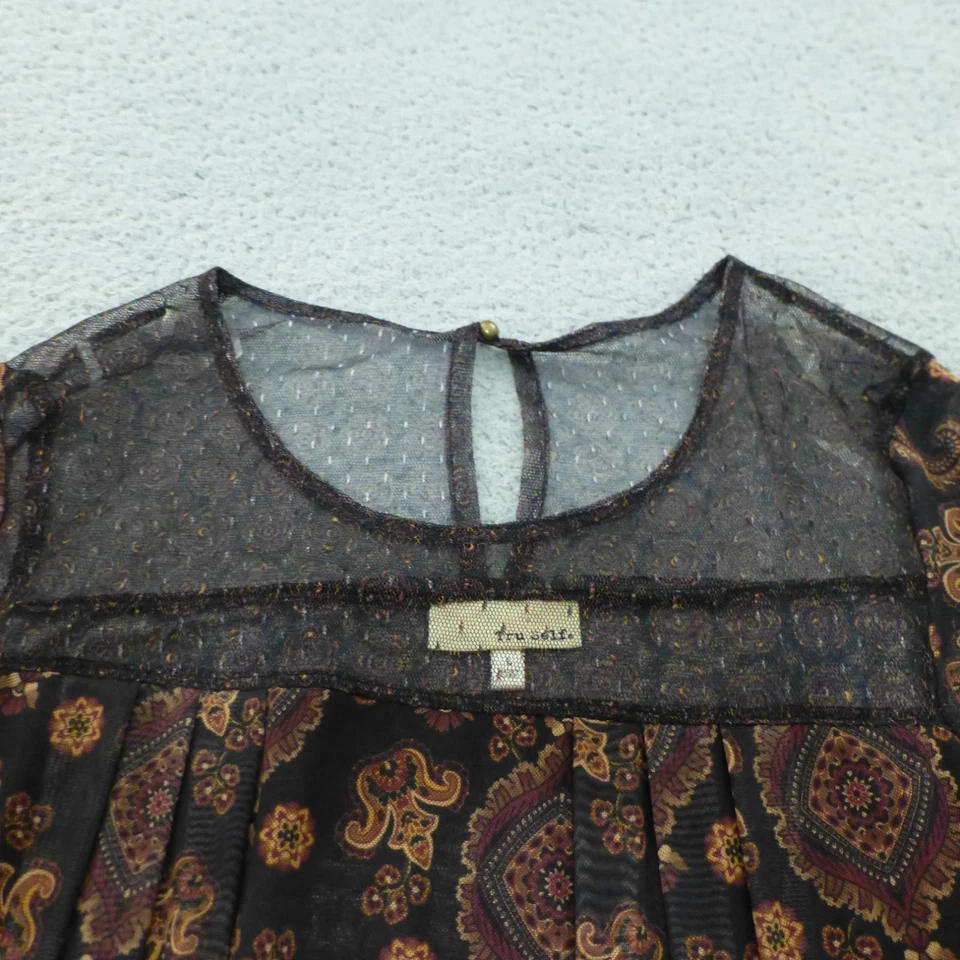 Top Boho Romántico Mujer Grande Hada Transparente Verdadero Marrón Geométrico Paisley Foto 4 de 4