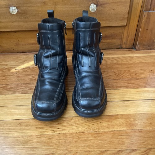 VTG GBX Chunky Leather Boots Black Buckle Lug Sole Punk Biker Grunge Men’s 11M