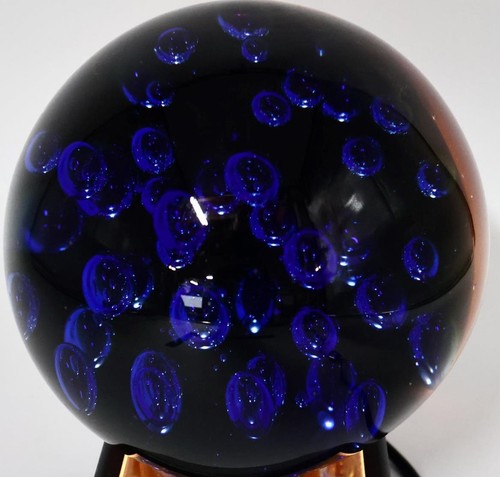 Vintage 6" Galaxy D'Arte Blue and Amber Controlled Bubble Murano Glass Ball - Picture 7 of 11