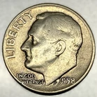 1958- D Roosevelt Dime - Circulated Condition - 90% Silver - US Coin - 3966
