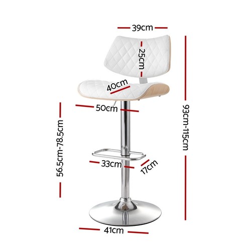 Artiss Bar Stools Kitchen Dining Chairs Gas Lift Stool Wooden Leather White - Picture 4 of 9