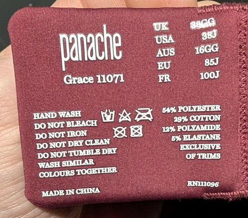 Panache Grace Balcony Bra Padded Underwired Satin 11071 Bordeaux Red - 38J - NWT - Picture 11 of 13