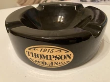 VTG THOMPSON & CO. CIGAR ASHTRAY; Black w/ Gold; Round; Ceramic; NICE!! 8.5”