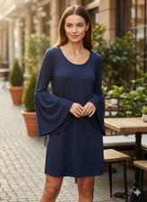 ALK Women's XS Chaser Navy Blue Goth Vampire Bell Sleeve Dress Mini Shift Fairy