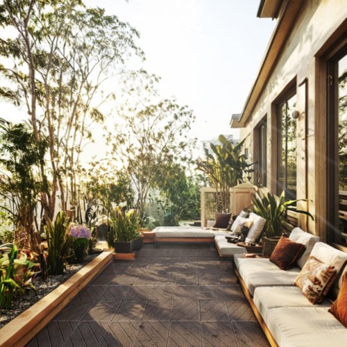 Light Coffee Plastic Composite Deck Tiles 35pcs 12x12 Inch Weather Resistant - Picture 5 of 7
