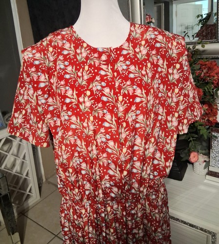 Abito midi vintage anni 80 Leslie Fay donna rosso floreale taglia 16 segreteria - Foto 2 di 9