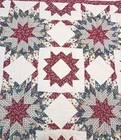 Pretty Patchwork Quilt 8 Point Stars Pattern w White Red Green Calicos 84x94"