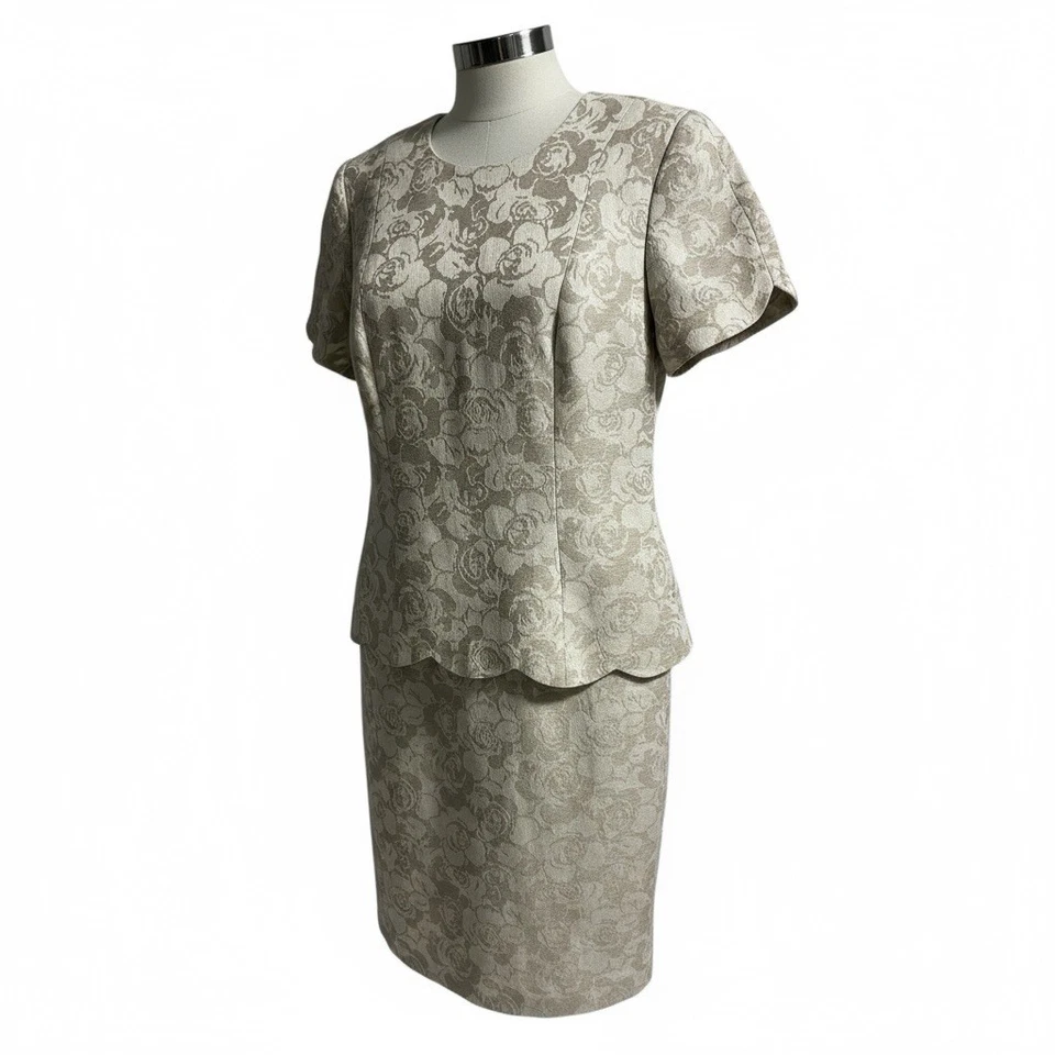 Almohadillas para el hombro de vestido de algodón crema de lino vintage de los 80 estilo profesional talla 6 Santa Fe Foto 2 de 4