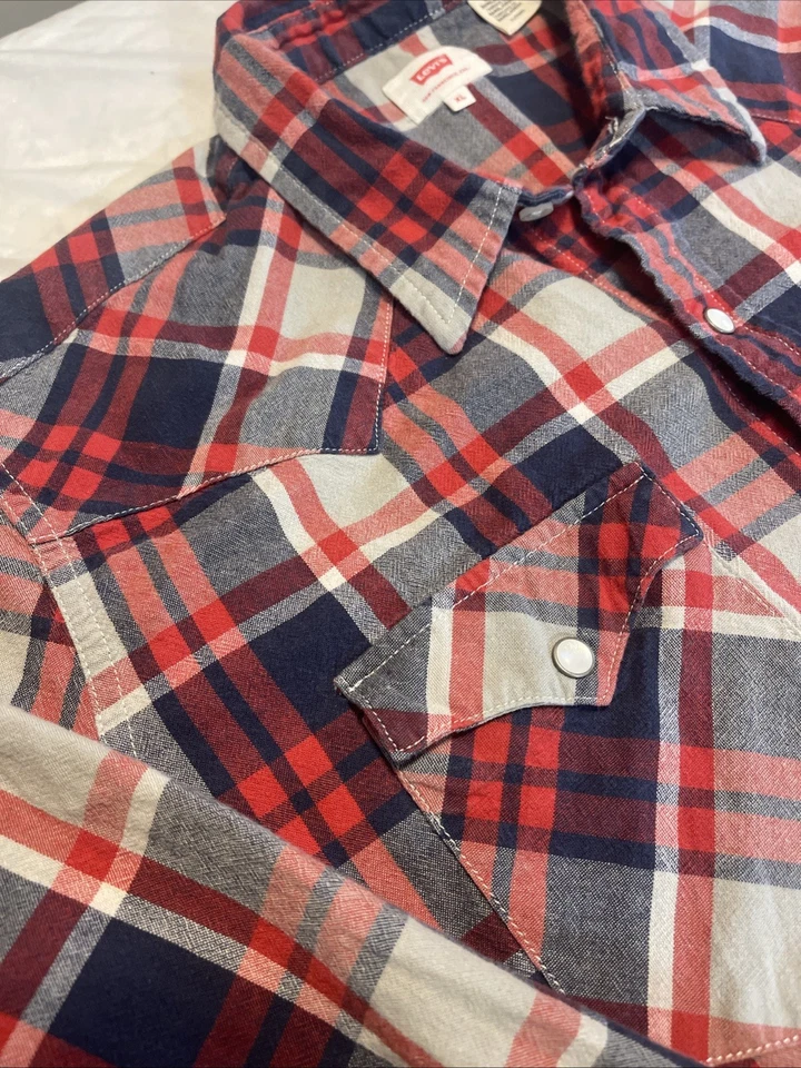 Camisa de Vaquero Levi's Para Hombre Estilo Occidental Perla Broches a Cuadros Manga Larga Talla XL Foto 2 de 4