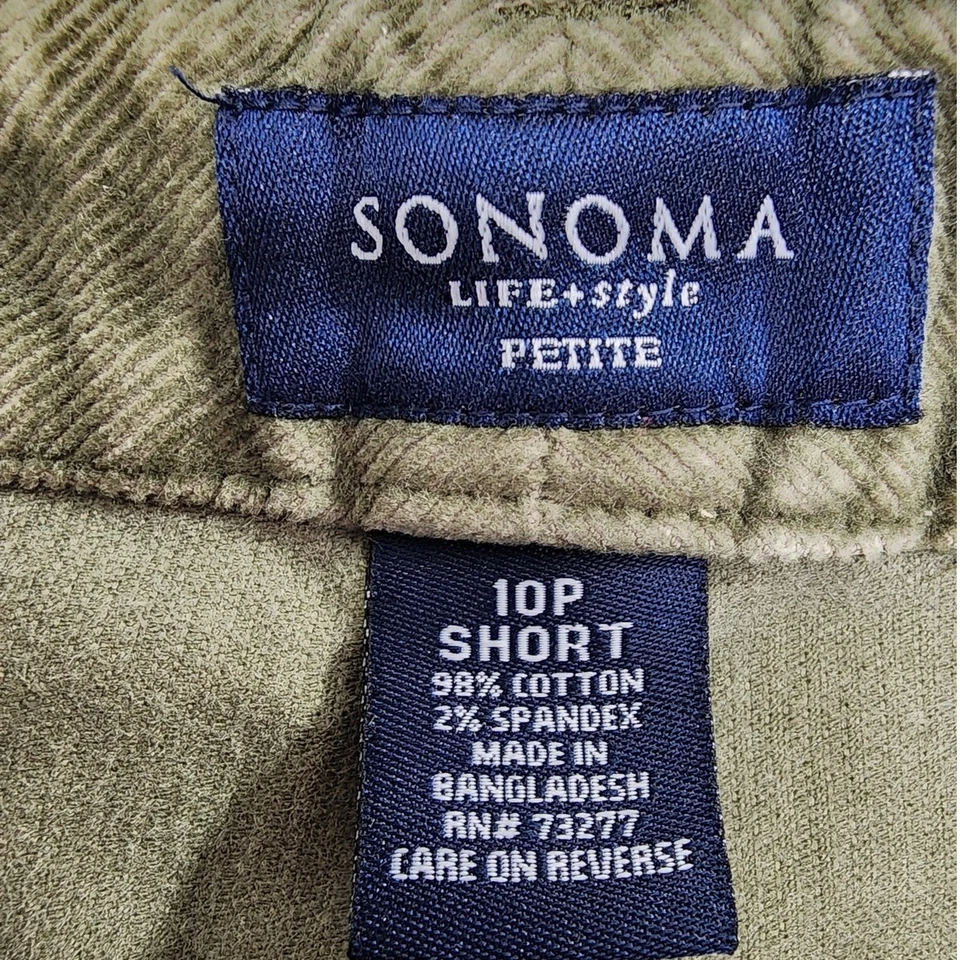 Pantalones Sonoma Life + Style para mujer 10P CORTOS verdes elásticos pana tiro medio ajustados Foto 3 de 4