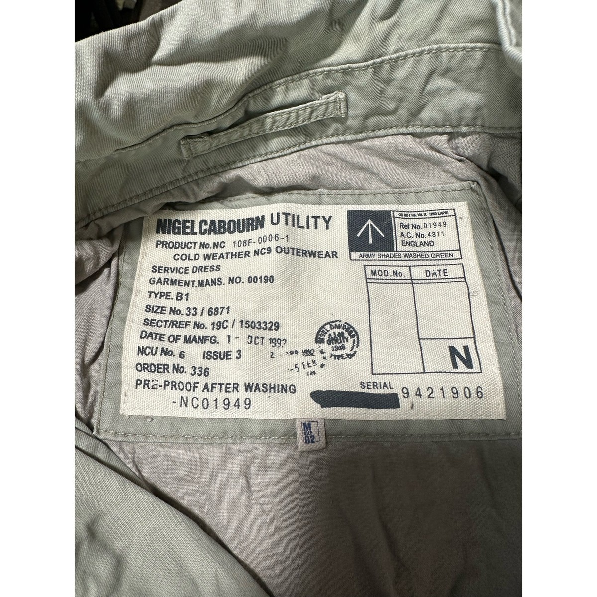 ジャケット・アウター Nigel Cabourn WW II Cold Weather Cloth s-l1200.jpg