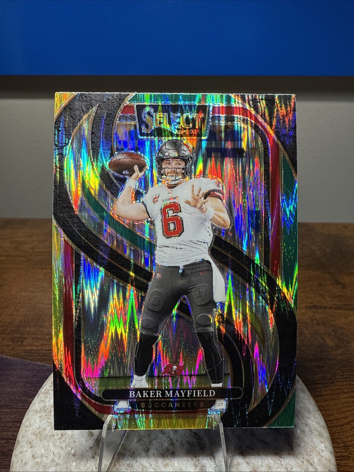 2024 Panini Select Premier Level Baker Mayfield #108 Green & Yellow Shock Prizm