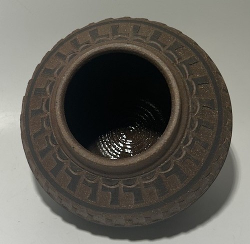 Vintage 1992 Larry Allen Studio Keramik bedeckt Gefäß Künstler signierte Vase 5,75" - Bild 10 von 12