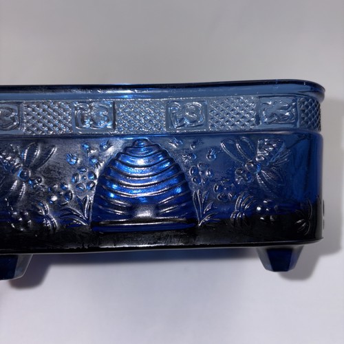 Indiana Glass Honey Bee Box Glass Candy Dish Trinket Jar COBALT BLUE EVC - Picture 10 of 10