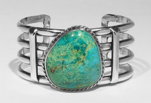 GROSSES ALTES 50er Navajo 56,6 g 925 Silber grün Tiffany Mine Türkis Armband 6 1/4" - Bild 2 von 9