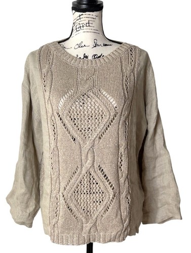 Luisa Spagnoli Womens Beige Cable Knit Sweater Cotton Linen Size M - Picture 1 of 8