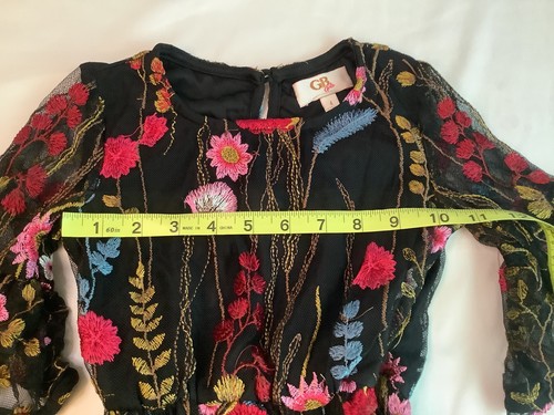 Gb Girls Dress Embroidered Floral pattern Black Girls Size 4 Exc Cond Box N - Picture 8 of 9